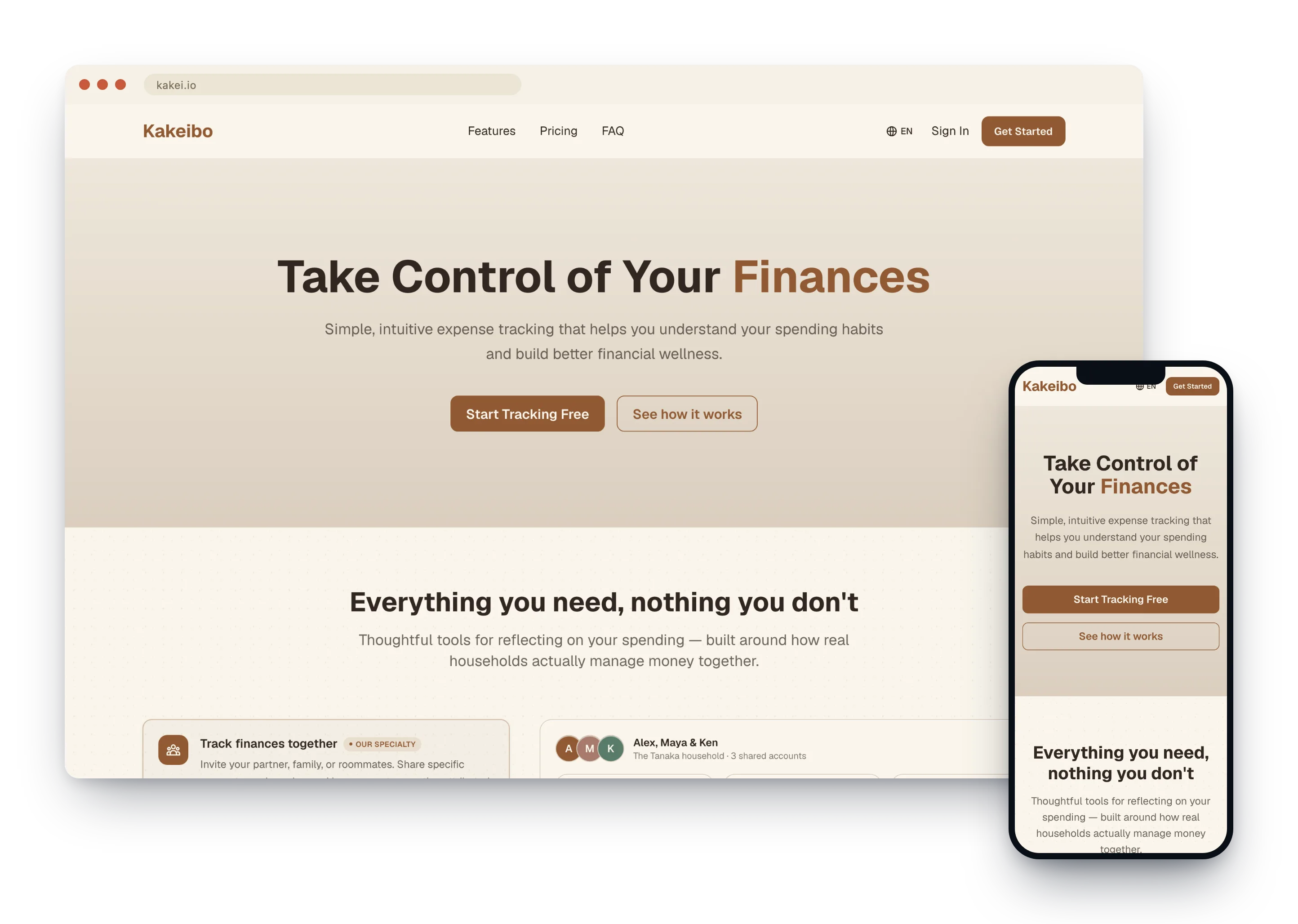 Kakeibo website introducing shared personal finance tracking