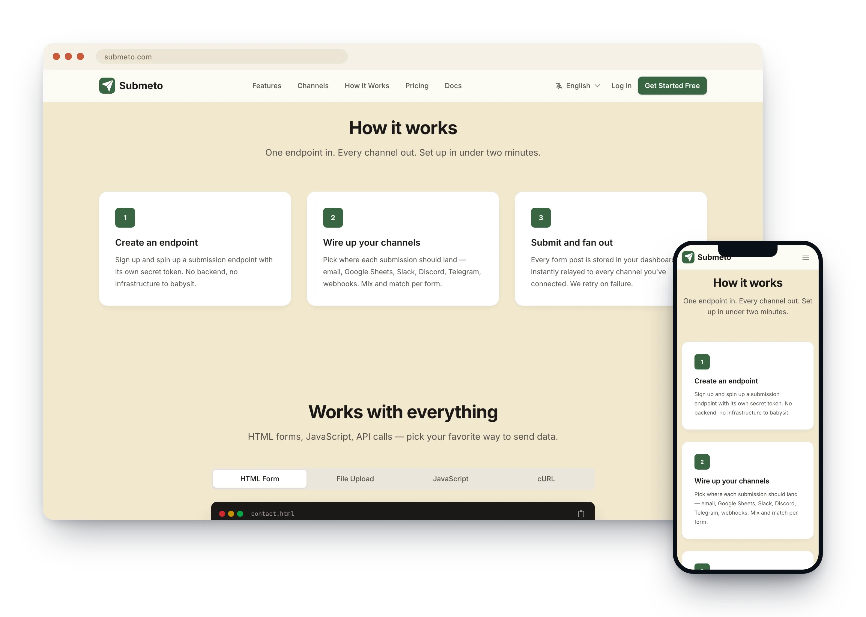 Submeto website explaining its form submission workflow