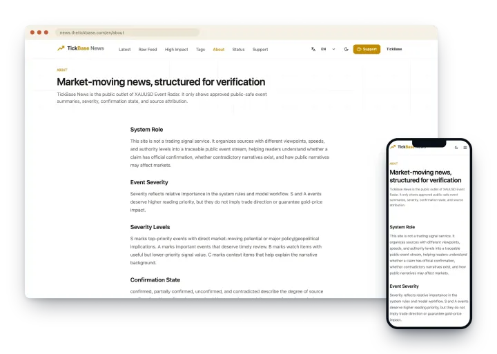 TickBase News website explaining its market event radar